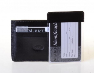 Carteira masculina em couro fina e compacta, com porta documento (CNH), cartões e notas MArt 155