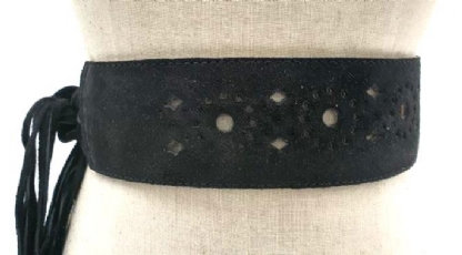 Cinto feminino de amarrar sem fivela de couro camurça ma001e